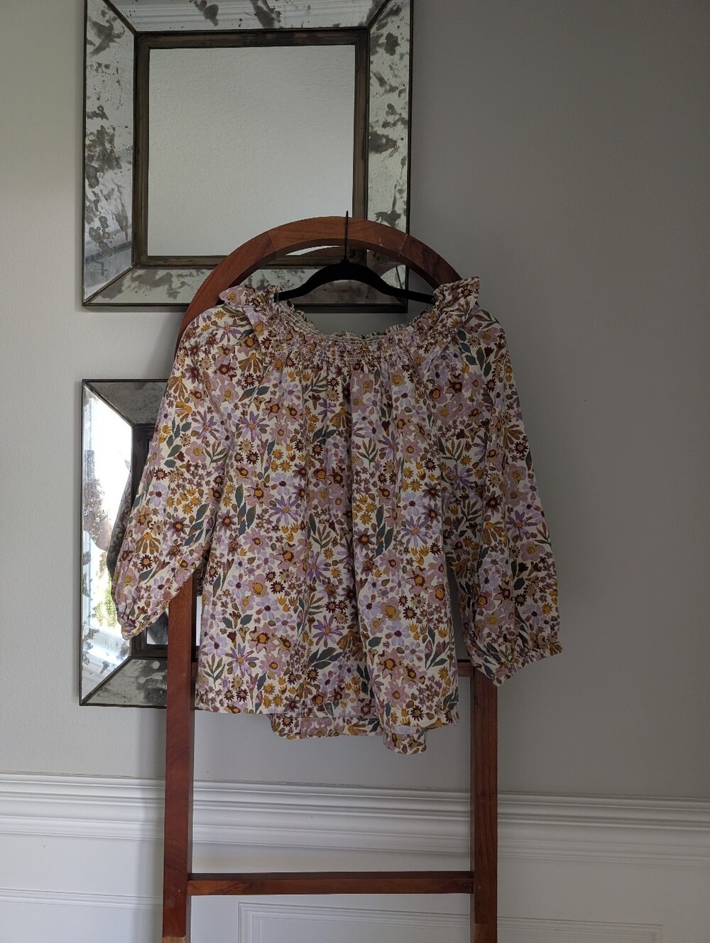 Cotton Floral Blouse in Lavender and Mustard